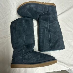 UGG Navy Suede Mid-Calf Boots with Tan Sole
